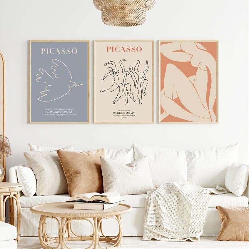 6pcs Matisse Abstract Lady Leaf Birds Wall Art, Living Room Decor