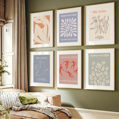 6pcs Matisse Abstract Lady Leaf Birds Wall Art, Living Room Decor