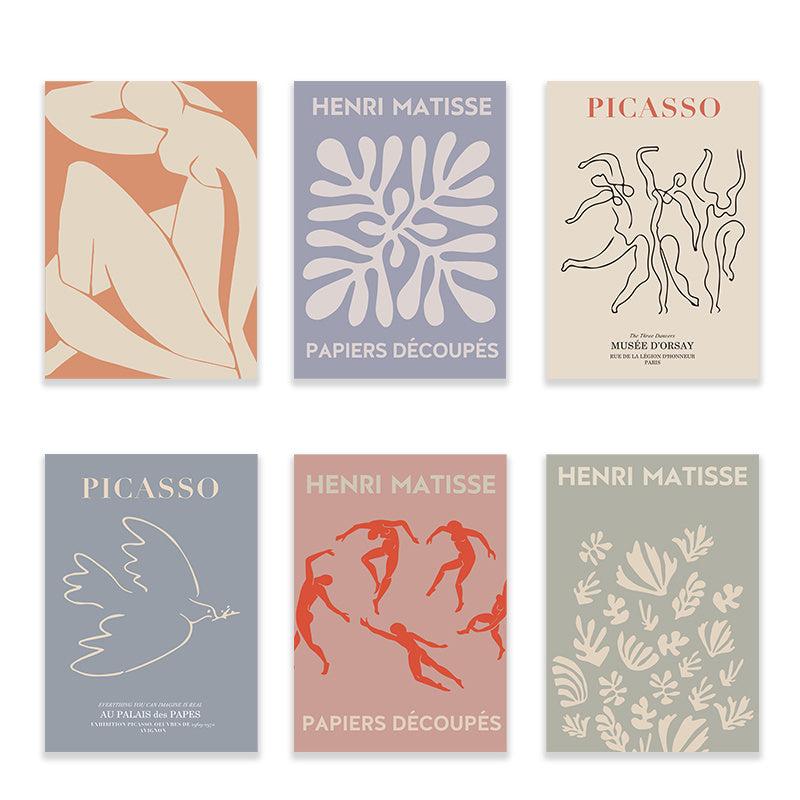 6pcs Matisse Abstract Lady Leaf Birds Wall Art, Living Room Decor