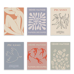 6pcs Matisse Abstract Lady Leaf Birds Wall Art, Living Room Decor