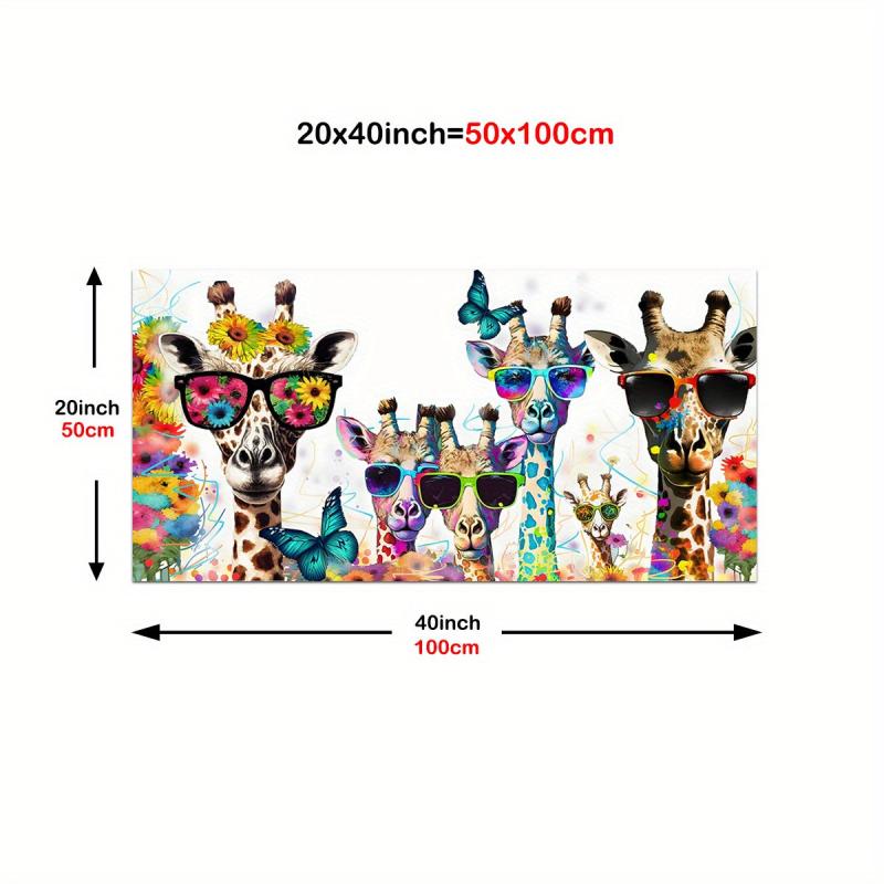 Giraffe Family Floral Butterfly Print Wall Art Abstract Watercolor Poster
