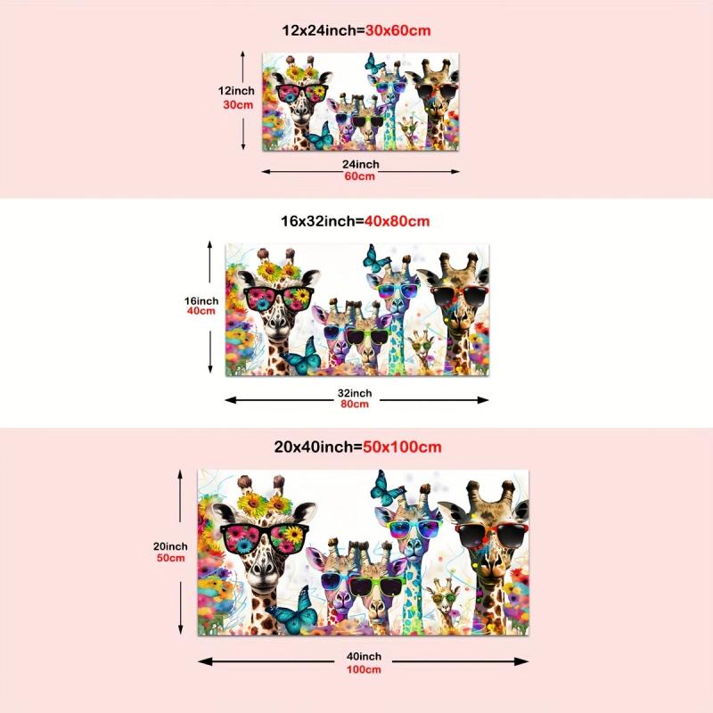 Giraffe Family Floral Butterfly Print Wall Art Abstract Watercolor Poster