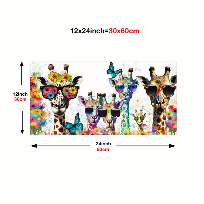 Giraffe Family Floral Butterfly Print Wall Art Abstract Watercolor Poster