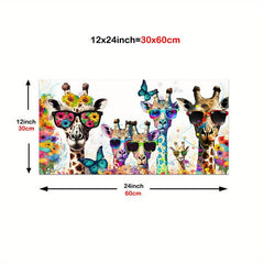 Giraffe Family Floral Butterfly Print Wall Art Abstract Watercolor Poster