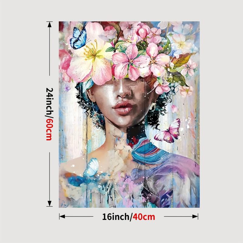 Abstract Art Canvas Painting Flowers Butterflies Woman Painting Framed