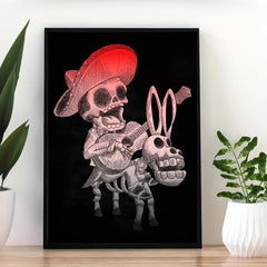 Canvas Poster Vintage Art Mexican Skull Mariachi Singing On A Donkey