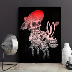 Canvas Poster Vintage Art Mexican Skull Mariachi Singing On A Donkey