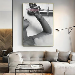 Champagne in Bubble Bath Canvas Print for Bathroom Decor