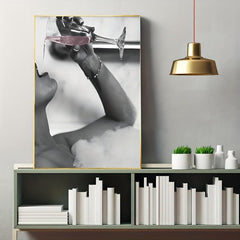 Champagne in Bubble Bath Canvas Print for Bathroom Decor