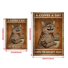 Coffee Keeps Grumpy Away Cat Poster