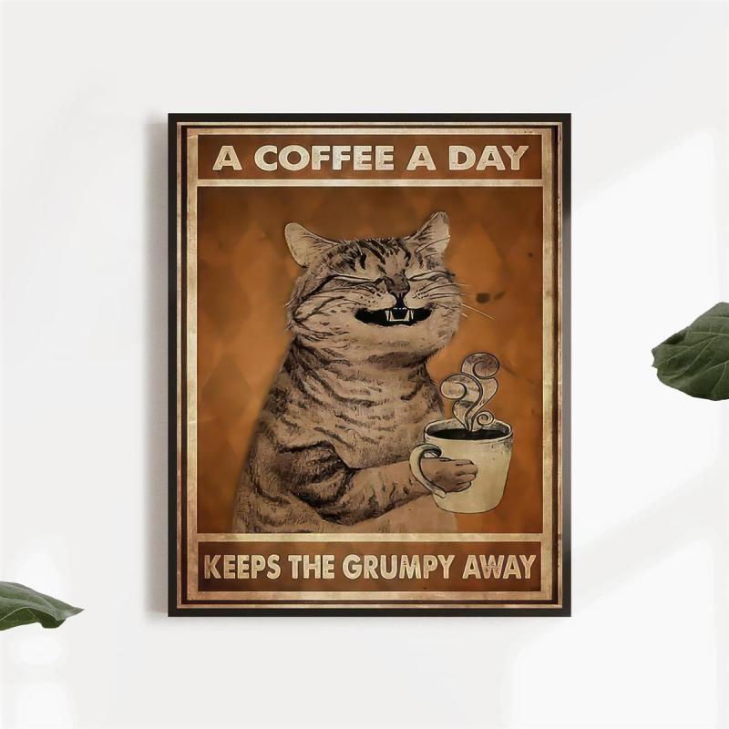 Coffee Keeps Grumpy Away Cat Poster