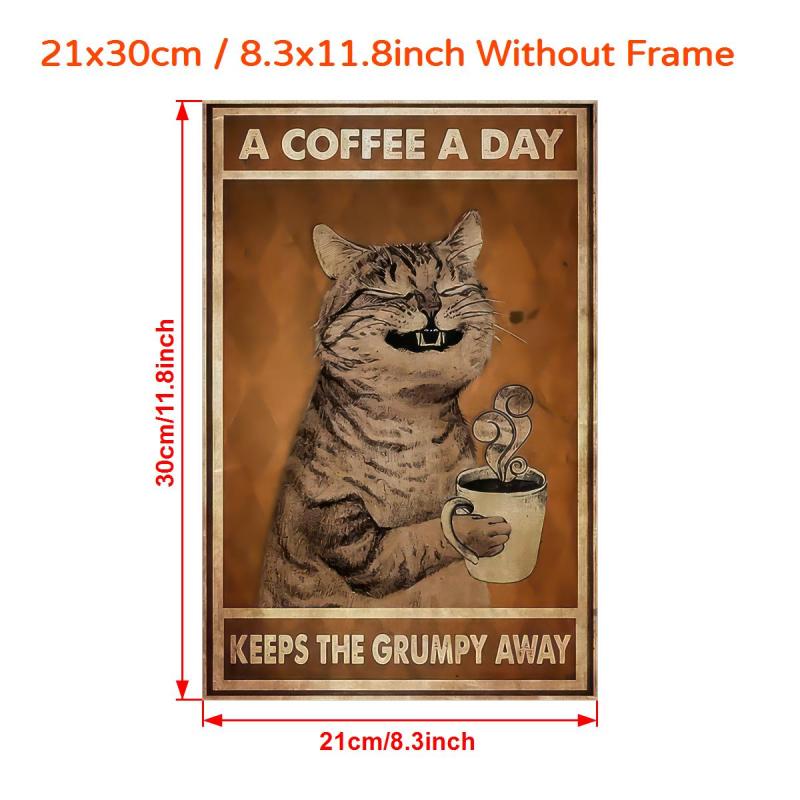 Coffee Keeps Grumpy Away Cat Poster