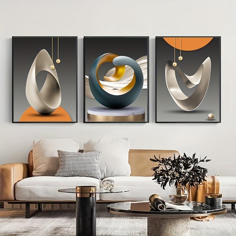 3pcs Modern Geometric Wall Posters for Stylish Living Room