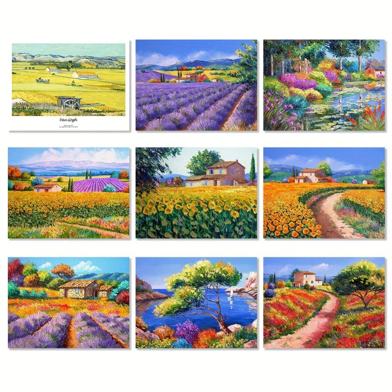 3pcs Golden Wheat Field and Rural Landscape Art Painting Poster Canvas Print