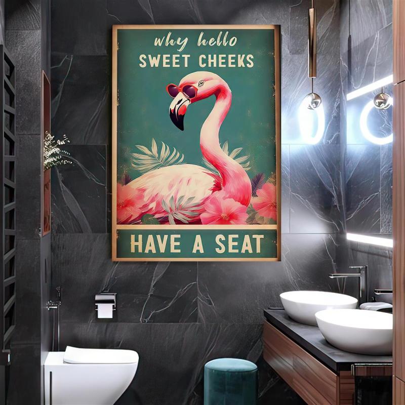 Funny Flamingo Print Hello Sweet Cheeks Bathroom Art