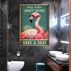Funny Flamingo Print Hello Sweet Cheeks Bathroom Art