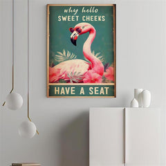 Funny Flamingo Print Hello Sweet Cheeks Bathroom Art