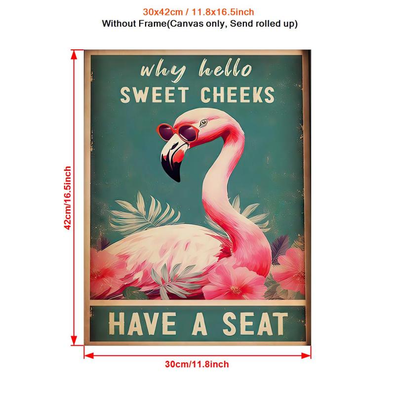 Funny Flamingo Print Hello Sweet Cheeks Bathroom Art