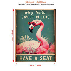 Funny Flamingo Print Hello Sweet Cheeks Bathroom Art
