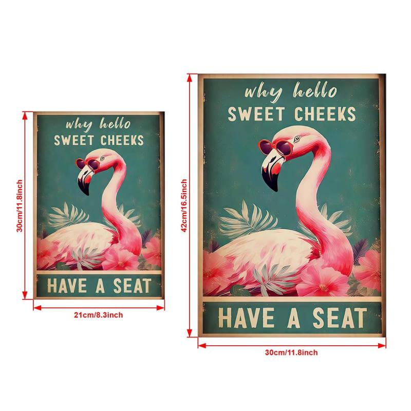 Funny Flamingo Print Hello Sweet Cheeks Bathroom Art