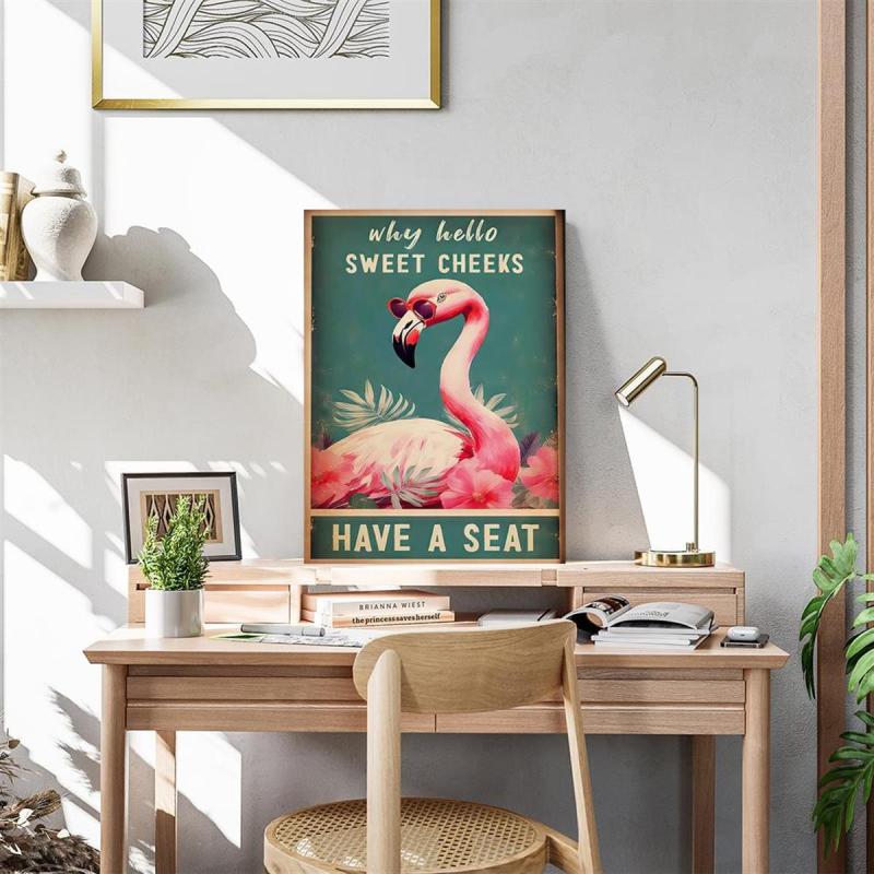 Funny Flamingo Print Hello Sweet Cheeks Bathroom Art