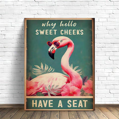 Funny Flamingo Print Hello Sweet Cheeks Bathroom Art