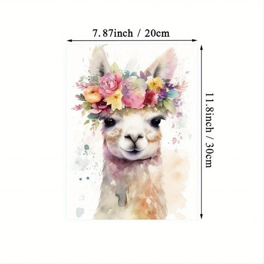 Alpaca Wearing Wreath Canvas Vintage Art Wall Decor Unframed