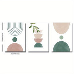Botanical Geometric Art Print in Green and Pink Canvas