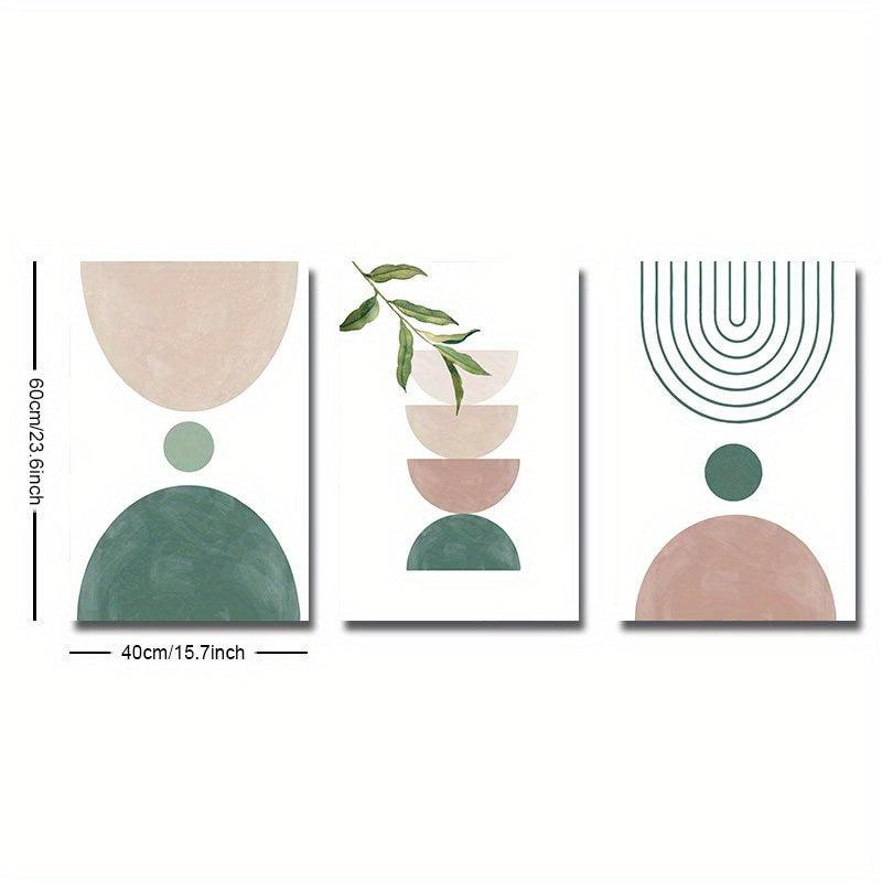 Botanical Geometric Art Print in Green and Pink Canvas