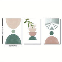 Botanical Geometric Art Print in Green and Pink Canvas