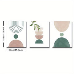 Botanical Geometric Art Print in Green and Pink Canvas