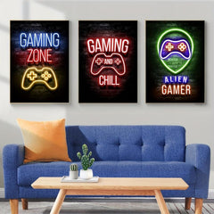 12pcs Neon Style Video Game Posters Wall Art - Playroom Home Decor