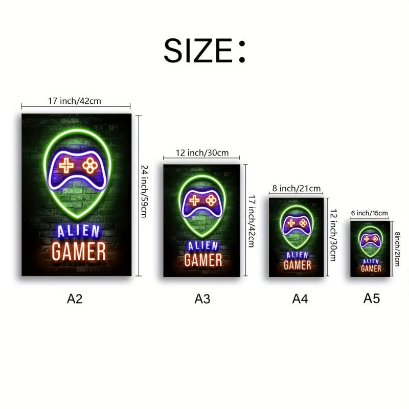 12pcs Neon Style Video Game Posters Wall Art - Playroom Home Decor