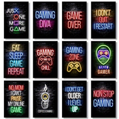 12pcs Neon Style Video Game Posters Wall Art - Playroom Home Decor
