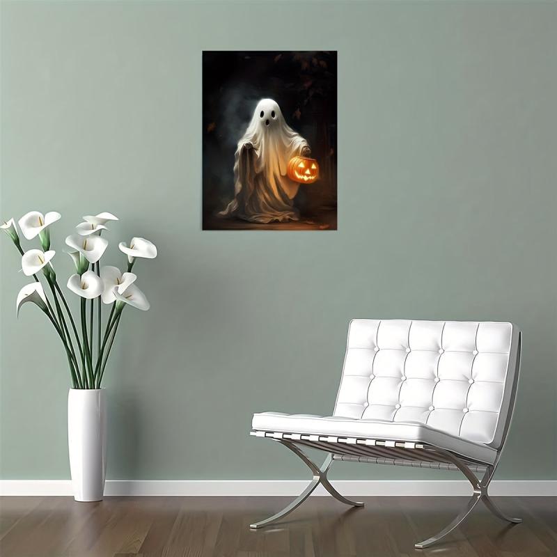 Canvas Poster Ghost Holding Pumpkin Digital Print Dark Romantic Ghost