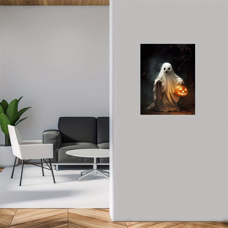 Canvas Poster Ghost Holding Pumpkin Digital Print Dark Romantic Ghost