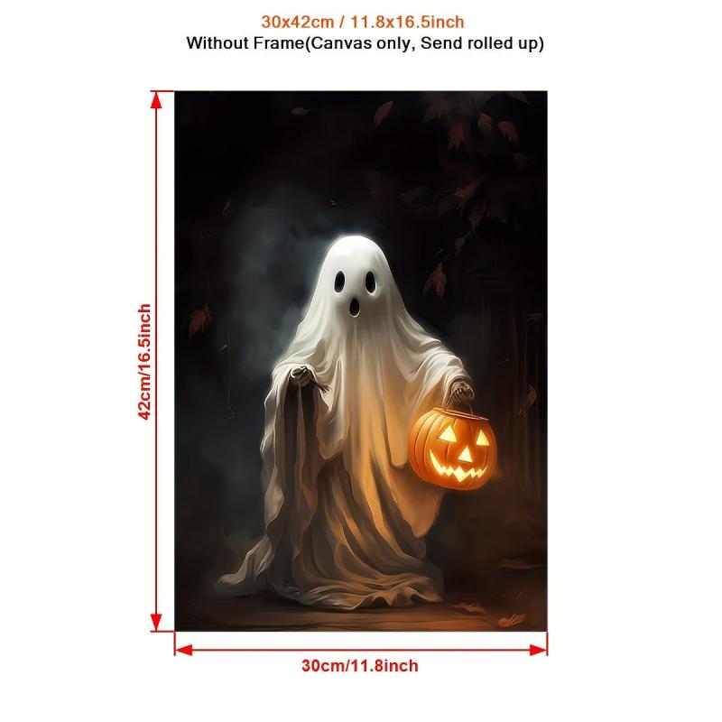 Canvas Poster Ghost Holding Pumpkin Digital Print Dark Romantic Ghost