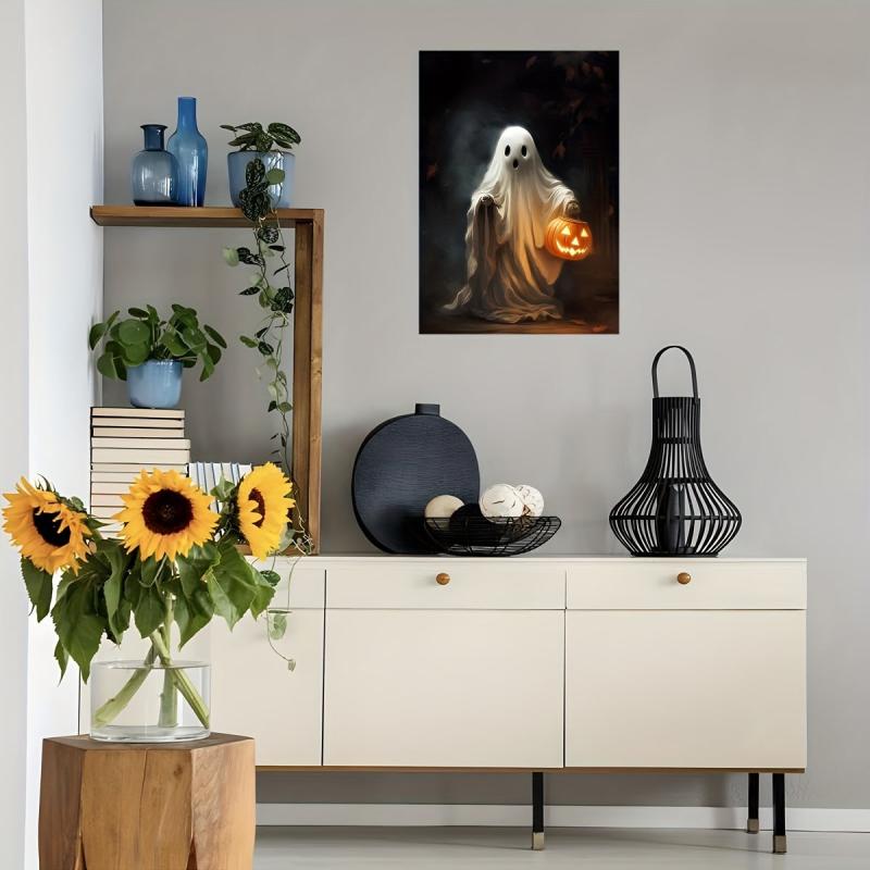 Canvas Poster Ghost Holding Pumpkin Digital Print Dark Romantic Ghost