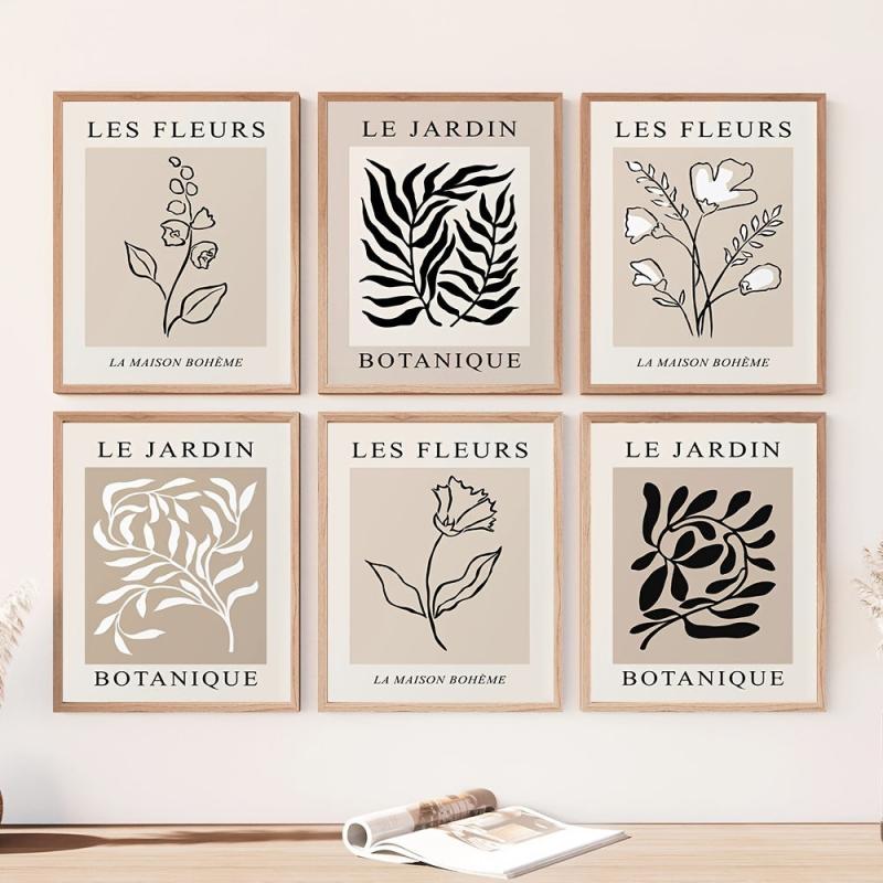 6pcs Frameless Botanical Canvas Painting Vintage Floral Poster Boho Wall Art