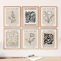 6pcs Frameless Botanical Canvas Painting Vintage Floral Poster Boho Wall Art
