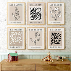 6pcs Frameless Botanical Canvas Painting Vintage Floral Poster Boho Wall Art