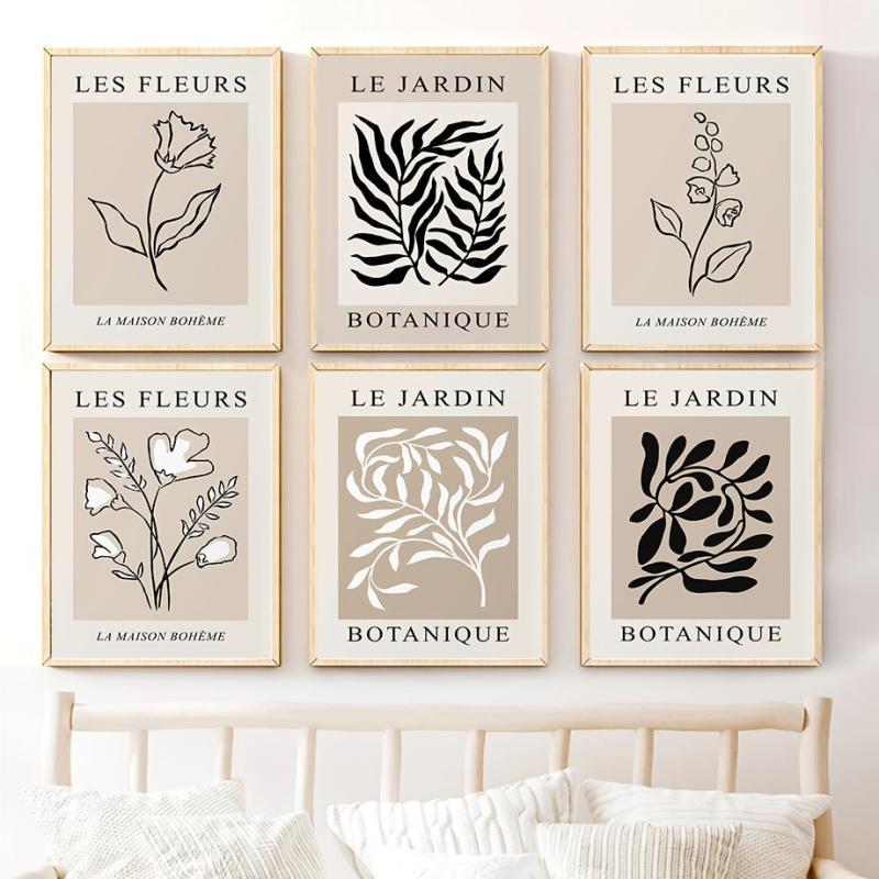 6pcs Frameless Botanical Canvas Painting Vintage Floral Poster Boho Wall Art