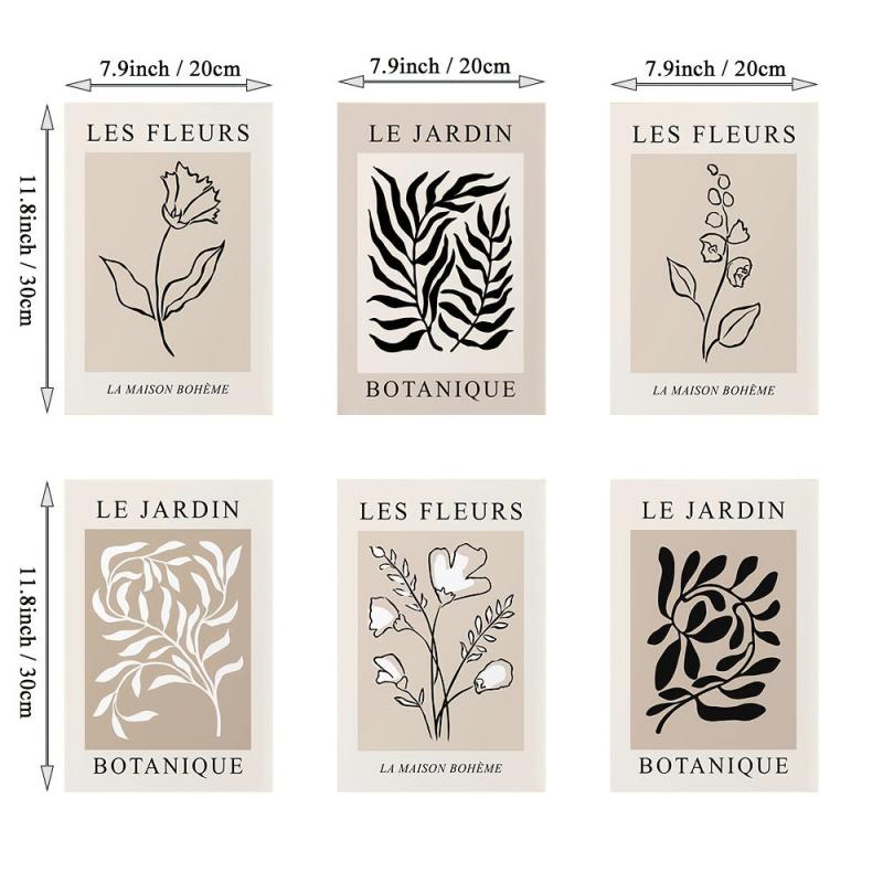 6pcs Frameless Botanical Canvas Painting Vintage Floral Poster Boho Wall Art