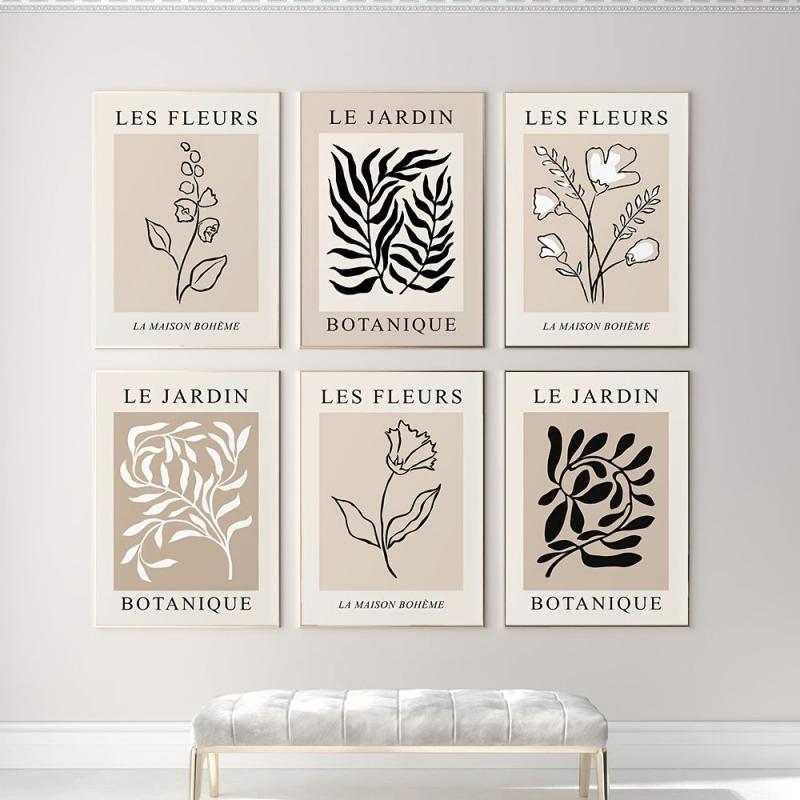 6pcs Frameless Botanical Canvas Painting Vintage Floral Poster Boho Wall Art