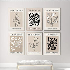 6pcs Frameless Botanical Canvas Painting Vintage Floral Poster Boho Wall Art