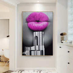 Abstract Lips & Pistol Canvas Paintings 2pcs, 11.8x15.7in, No Frame