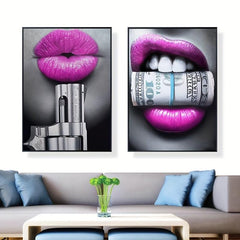 Abstract Lips & Pistol Canvas Paintings 2pcs, 11.8x15.7in, No Frame