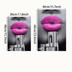 Abstract Lips & Pistol Canvas Paintings 2pcs, 11.8x15.7in, No Frame