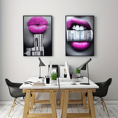 Abstract Lips & Pistol Canvas Paintings 2pcs, 11.8x15.7in, No Frame