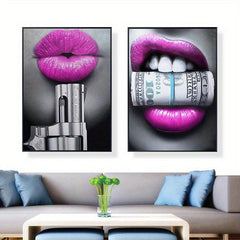 Abstract Lips & Pistol Canvas Paintings 2pcs, 11.8x15.7in, No Frame